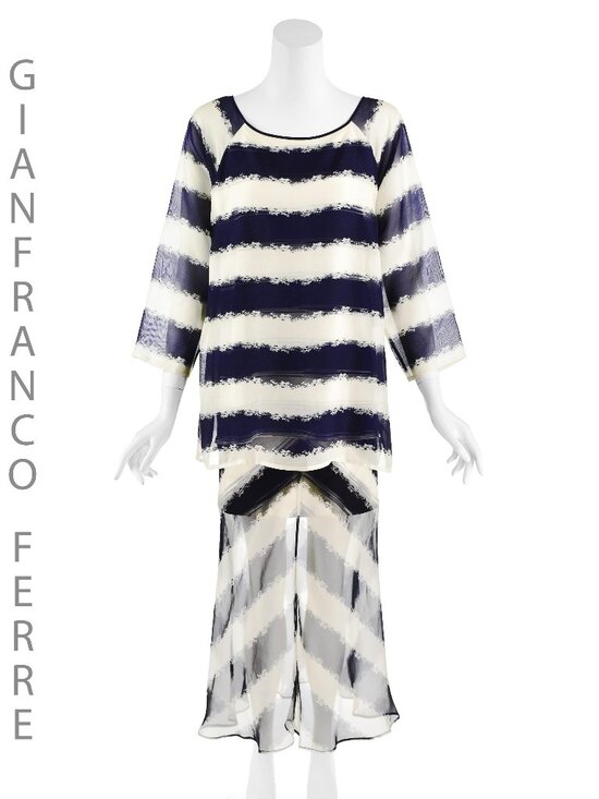 Gianfranco Ferre Dresses & Skirts - GIANFRANCO FERRÉ c.1999 Navy & White Striped Two-Piece Mini & Maxi Ensemble NWOT